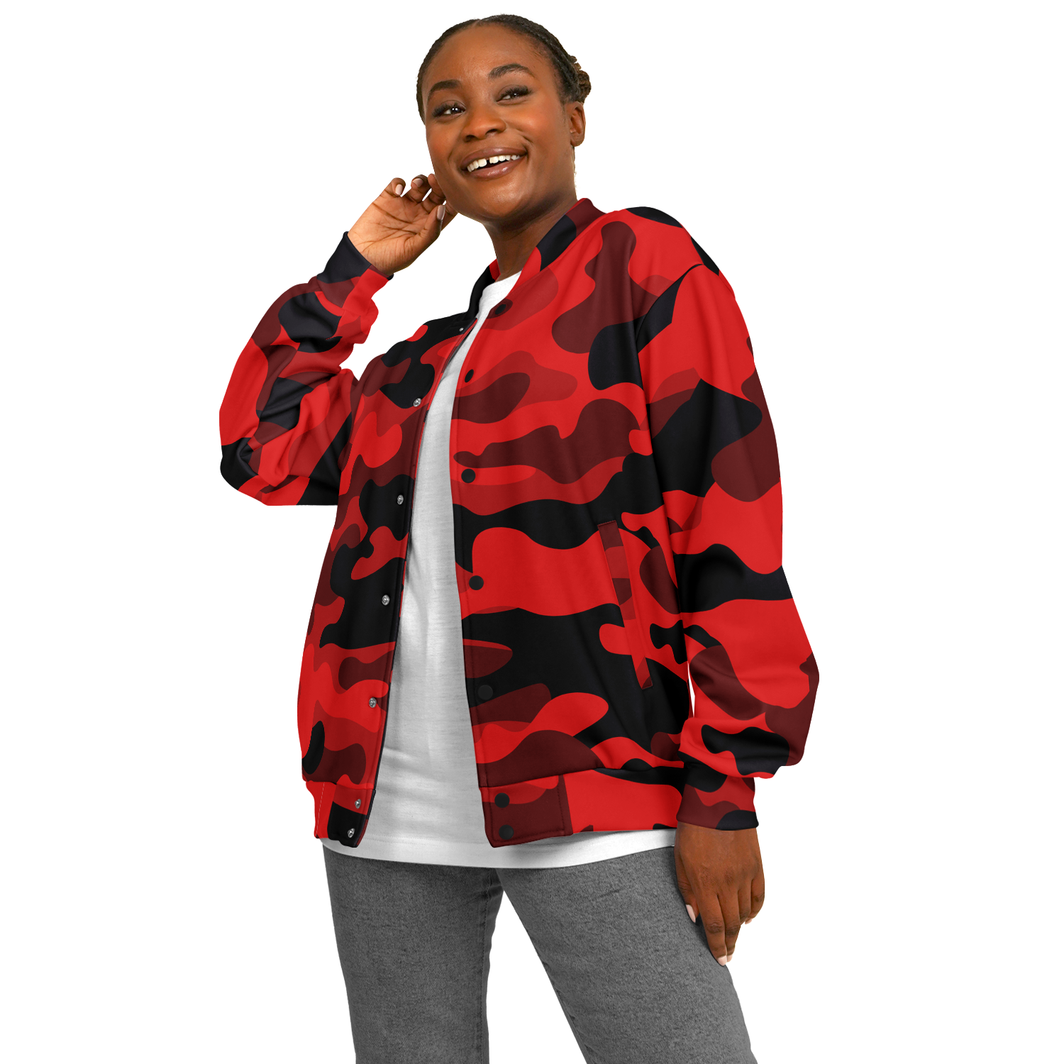 Red Camo Baseball Jacket | Unisex, Premium, Heavyweight Coat