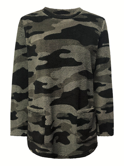 Women'S Camo Sweatshirt | Casual Crew Neck Long Sleeve with Pocket