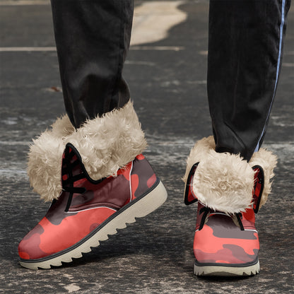 Camo Boots | Scarlet Red & Black Cotton-Pad Fur Lining