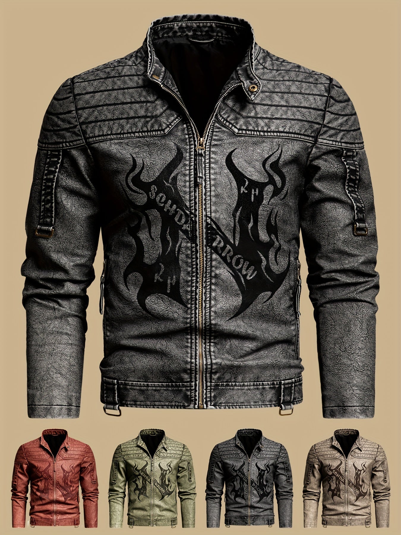 Men's Vintage Faux Leather Motorcycle Jacket | Short Sleeve