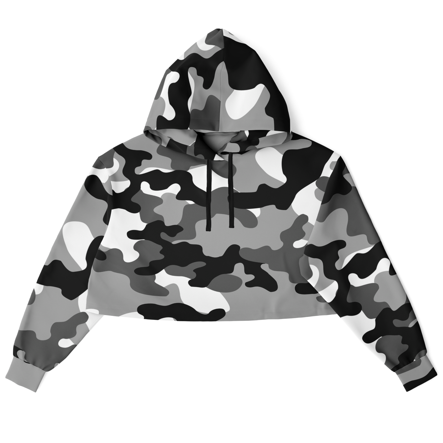 Cropped Hoodie For Women | Black, White & Gray Camouflage