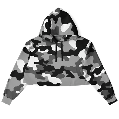 Cropped Hoodie For Women | Black, White & Gray Camouflage