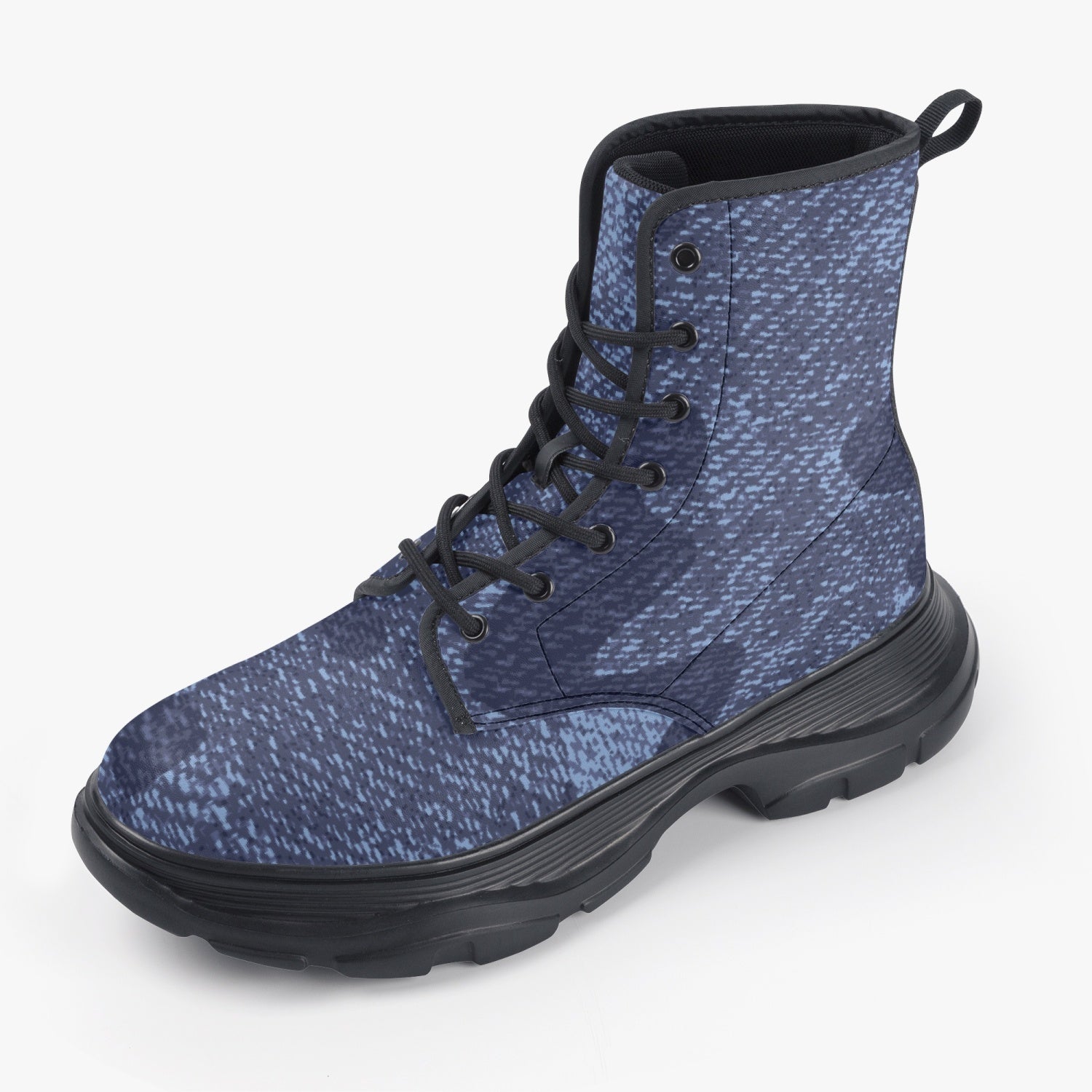 Chunky Boots | Leather in Denim Blue Camouflage