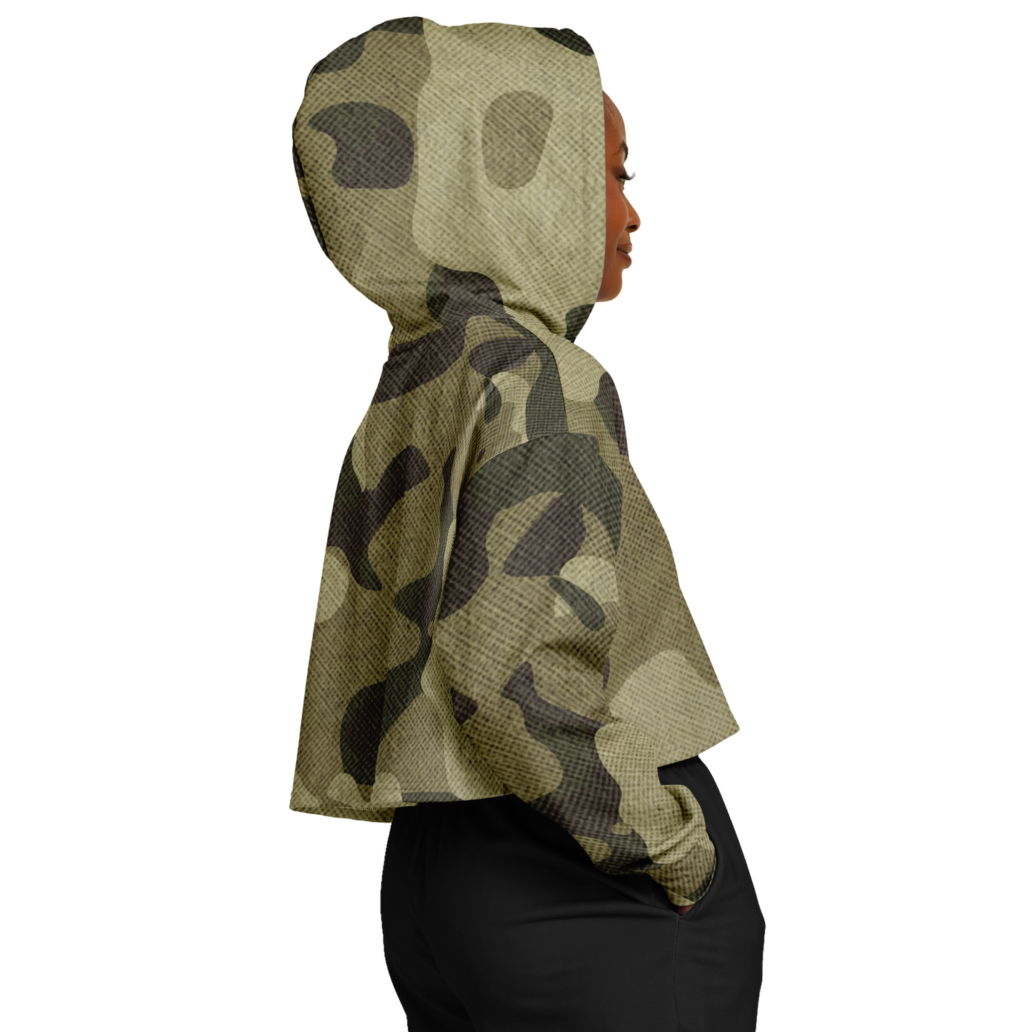 Cropped Hoodie For Women | Green Fabric Camouflage