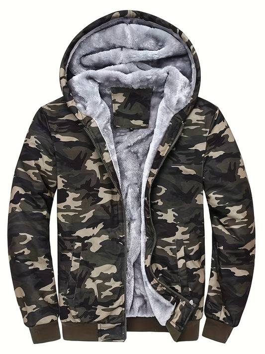 Men's Fleece-Lined Camo Hoodie: Warm, Stylish Zip-Up Jacket