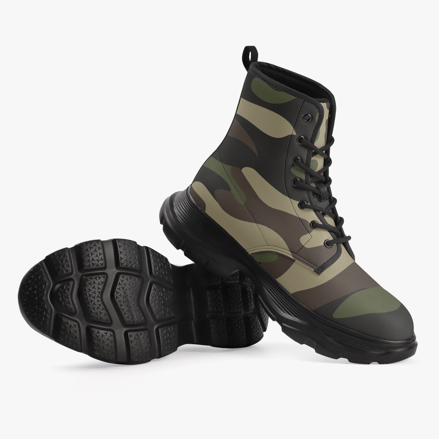 Chunky Boots | Leather in Classic Green Camouflage