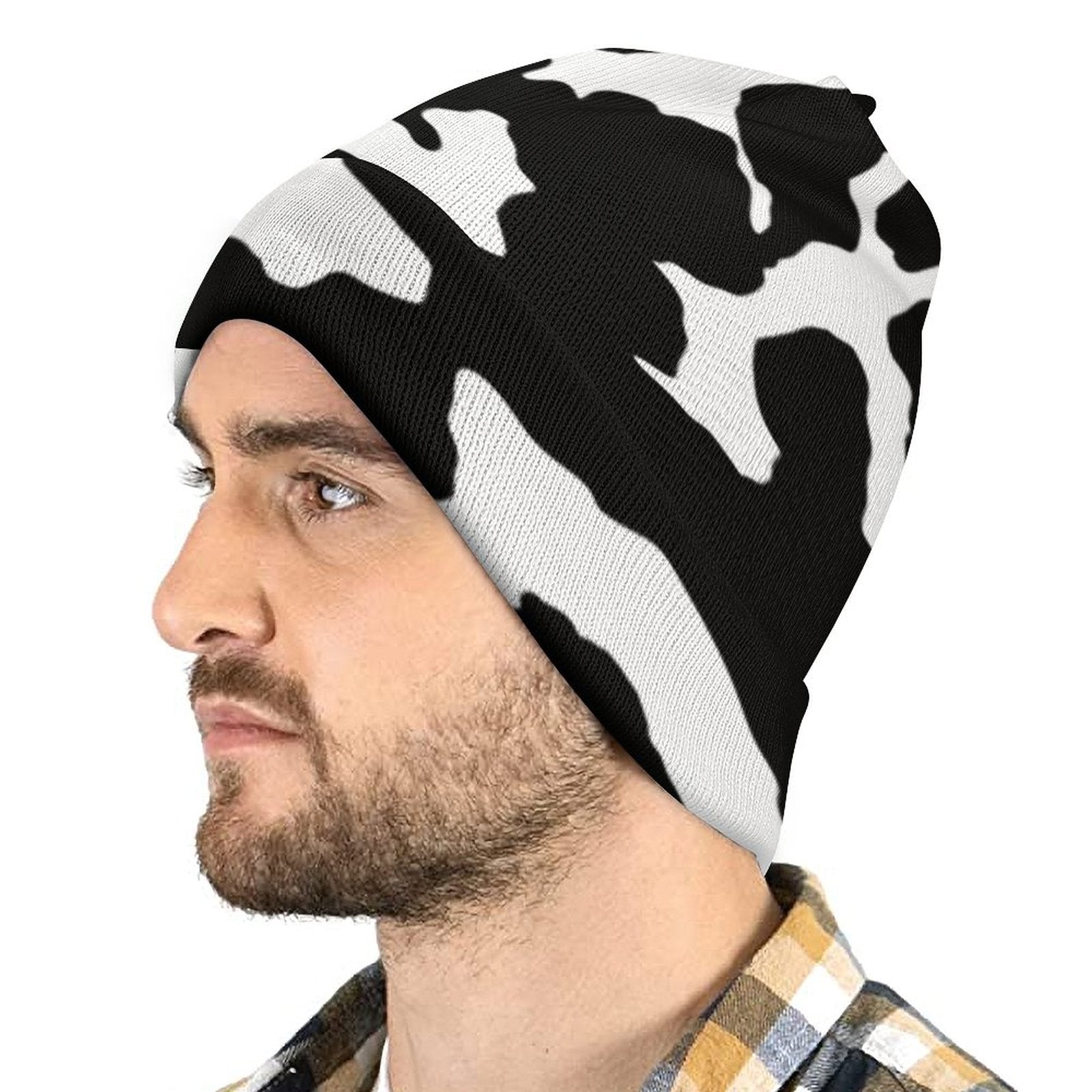 Camo Beanie | Black & White Cow Camouflage