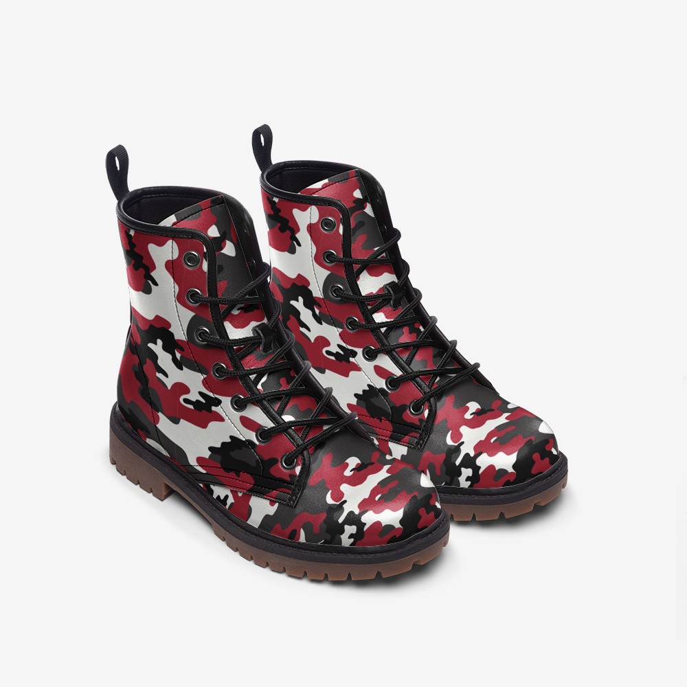 Red Camo Boots | MIxed Jungle Green, Black, & White Leather