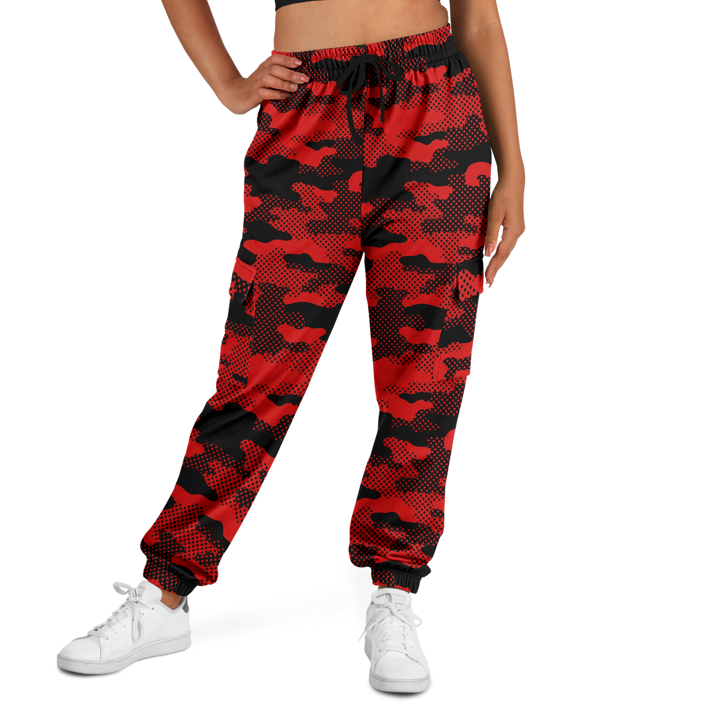 Black & Red Camo Cargo Pants | Pixel Camouflage | Unisex