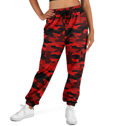 Black & Red Camo Cargo Pants | Pixel Camouflage | Unisex