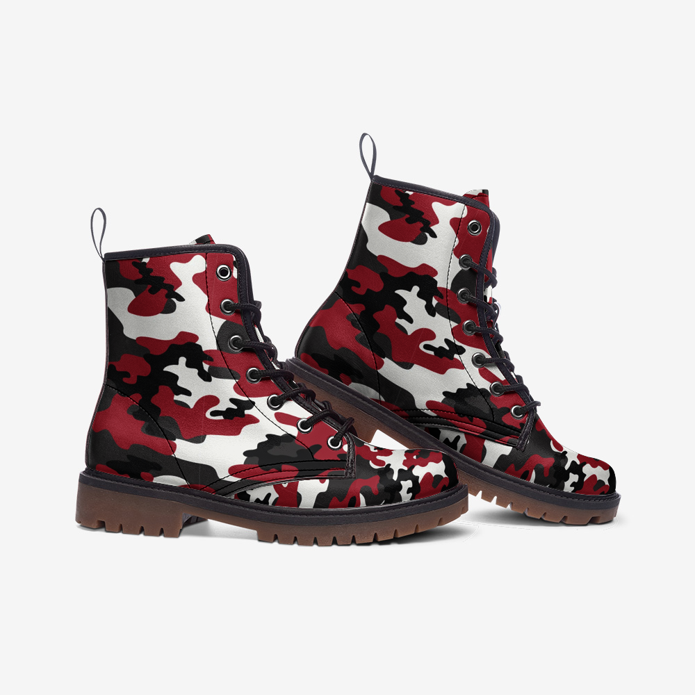 Red Camo Boots | MIxed Jungle Green, Black, & White Leather