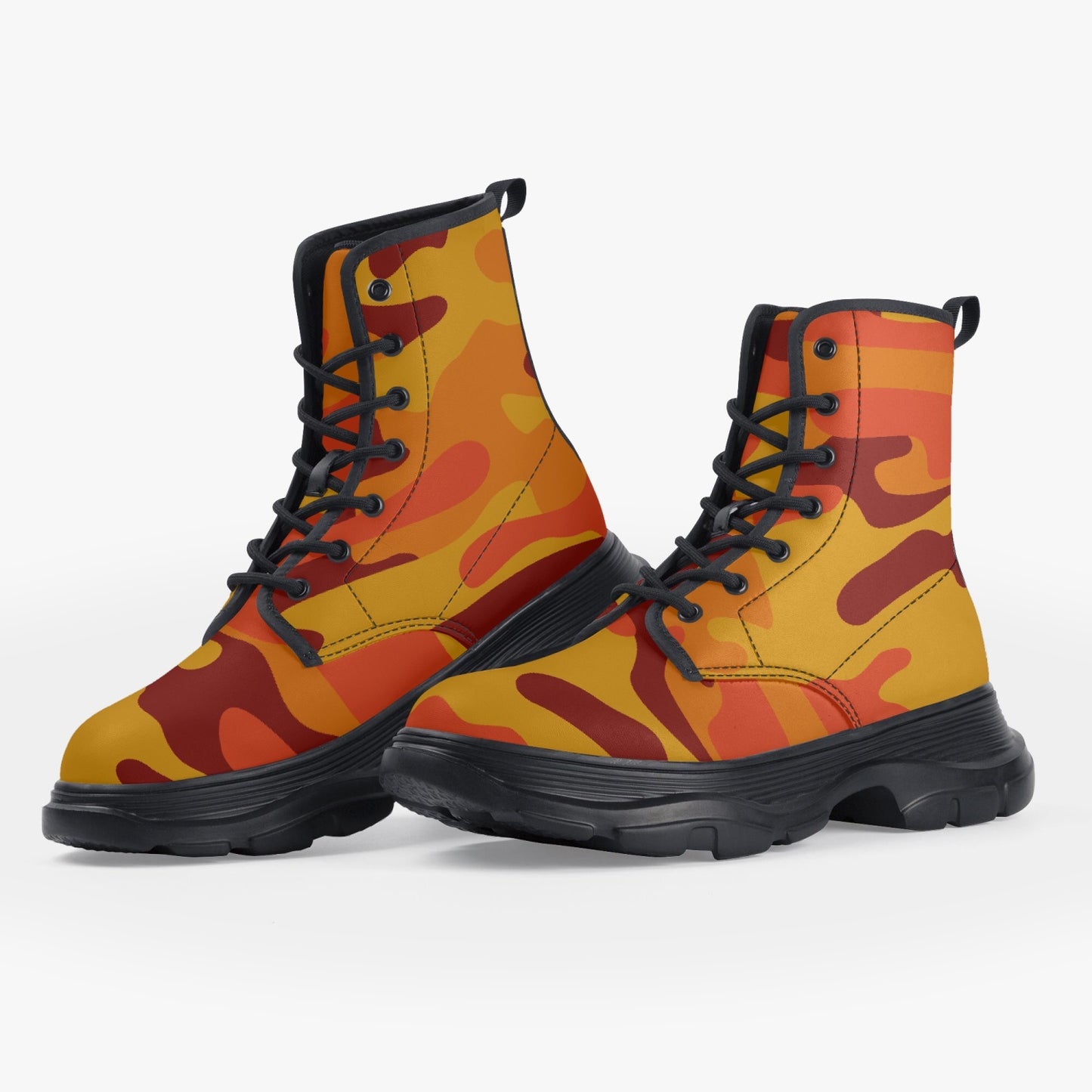 Chunky Boots | Leather in Orange & Red Camouflage