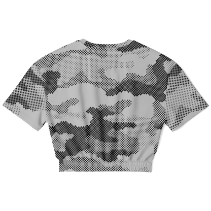 Camo Crop Top Sweatshirt | Black & White Digital Dotted