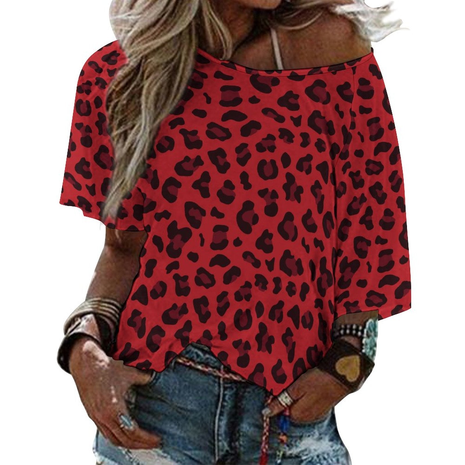 Leopard Print Shirt | Off The Shoulder Top | Red & Black