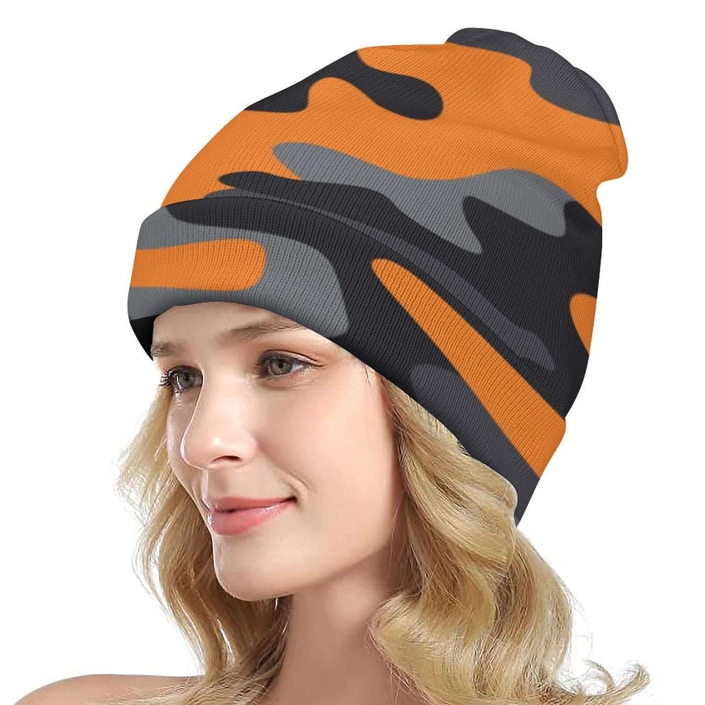 Camo Beanie | Orange, Gray & Black Camouflage