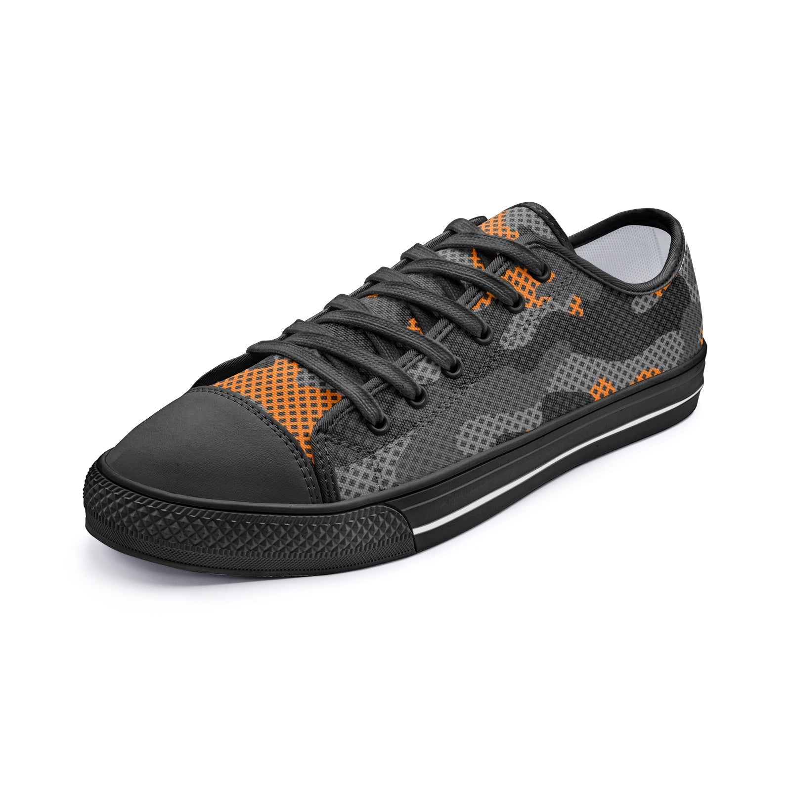 Camo Shoes | Low Top Canvas | Orange & Black Pixel