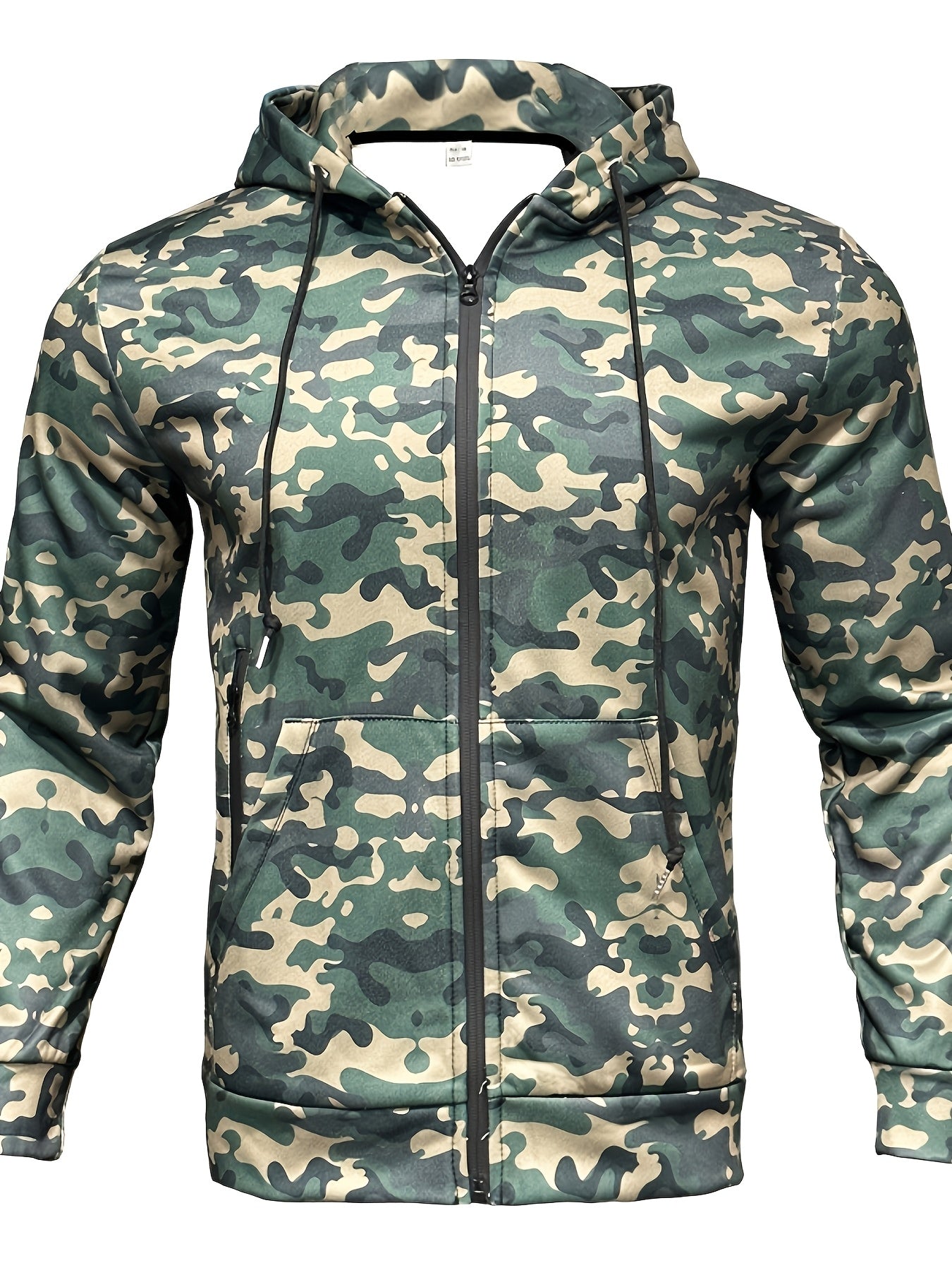 Men's Camo Softshell Hoodie: Zip-Up, Kangaroo Pockets, Sports Style