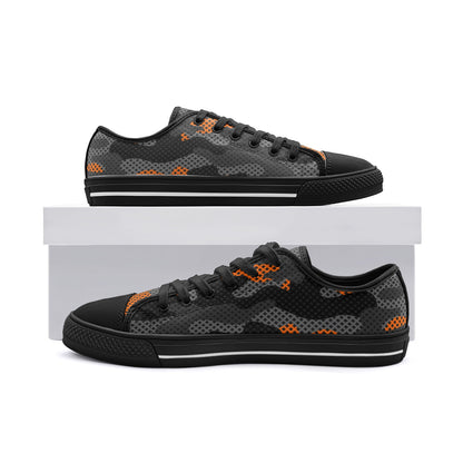 Camo Shoes | Low Top Canvas | Orange & Black Pixel