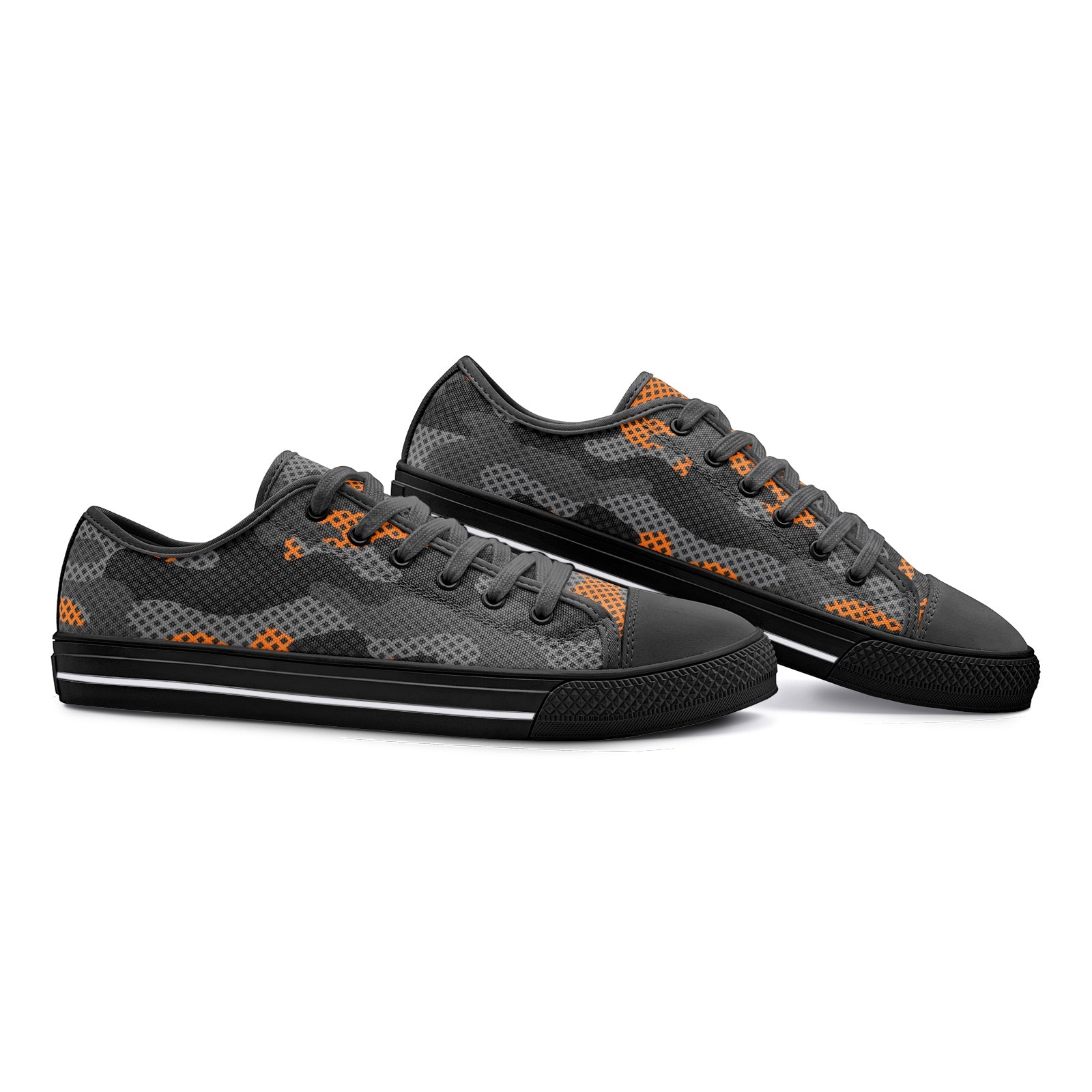 Camo Shoes | Low Top Canvas | Orange & Black Pixel