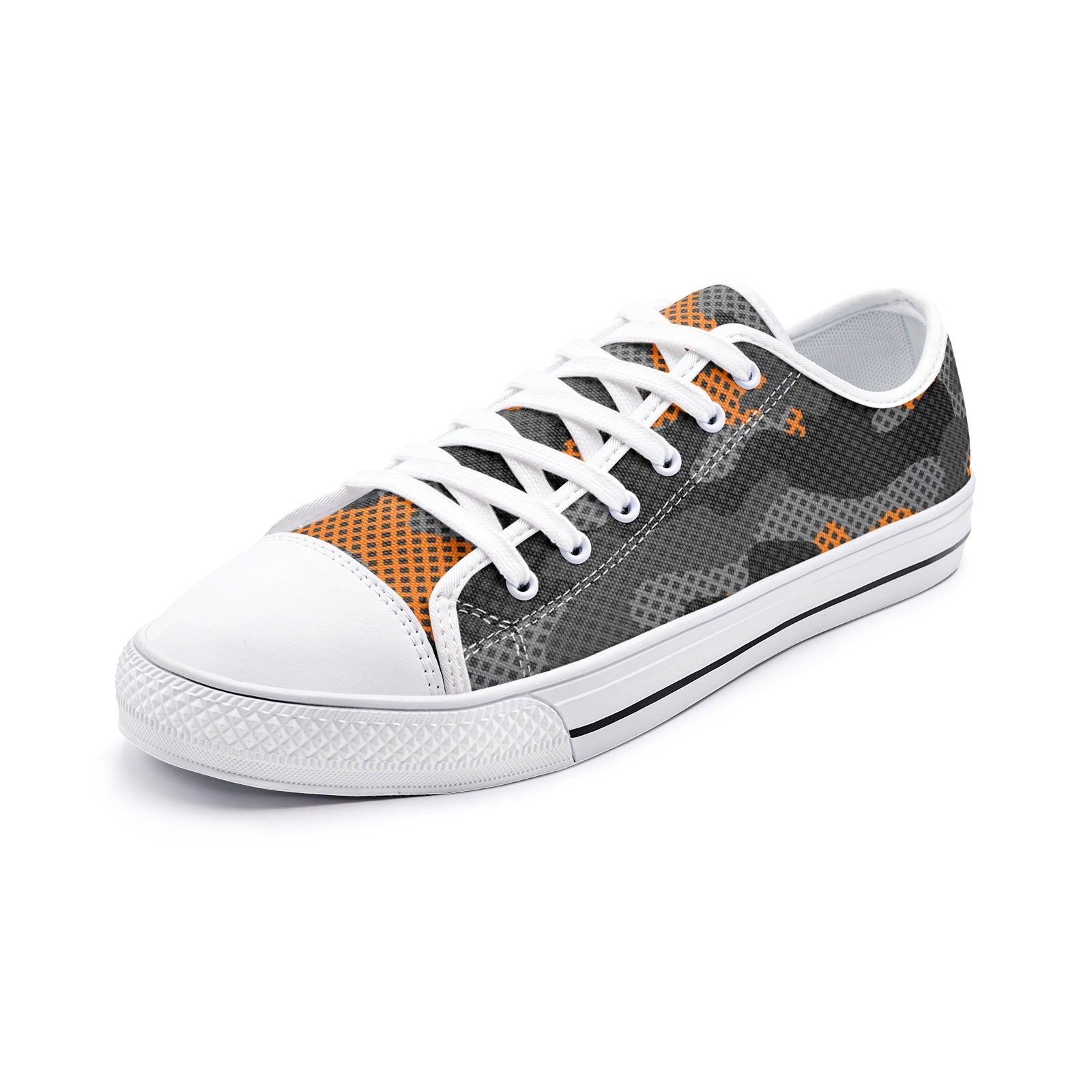 Camo Shoes | Low Top Canvas | Orange & Black Pixel