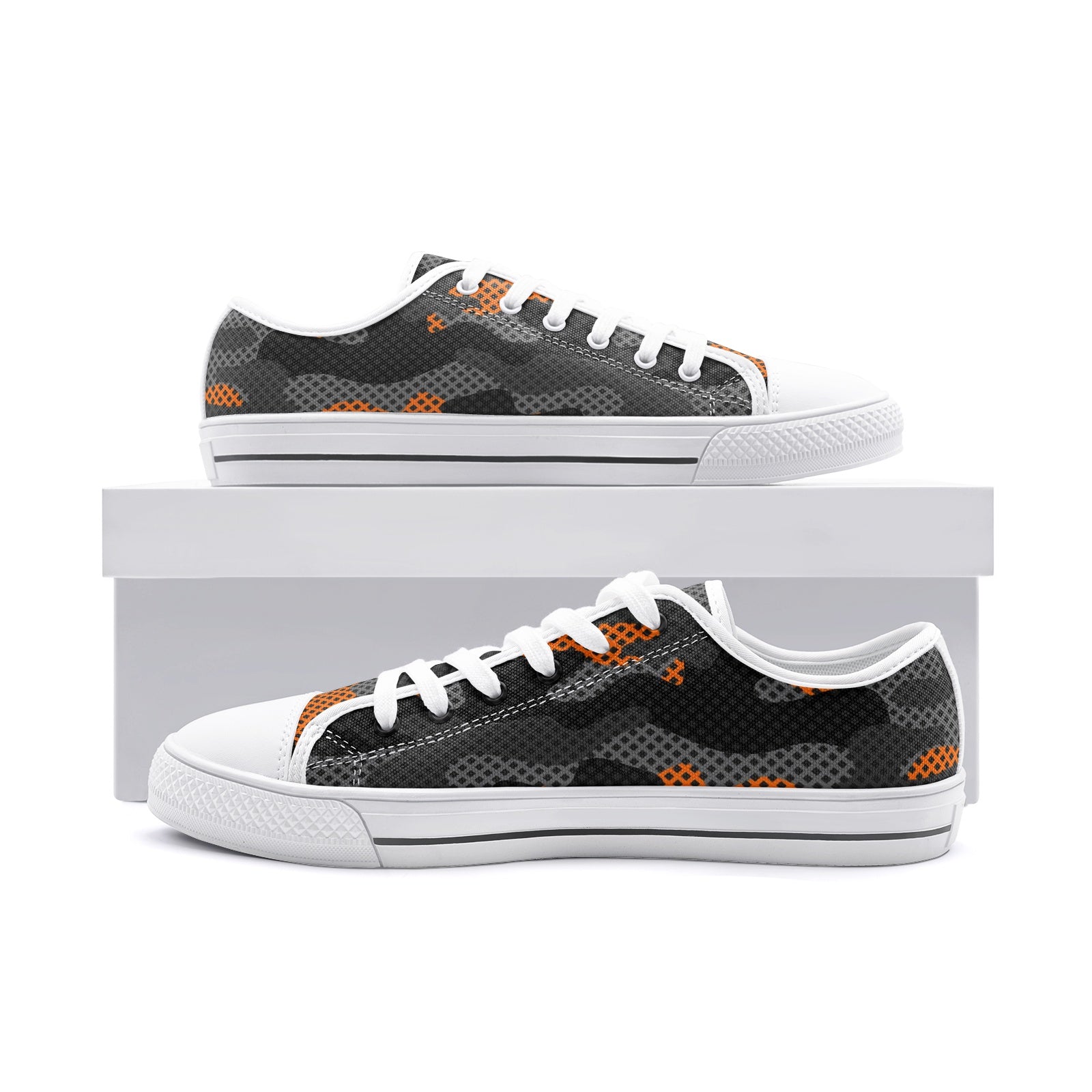 Camo Shoes | Low Top Canvas | Orange & Black Pixel