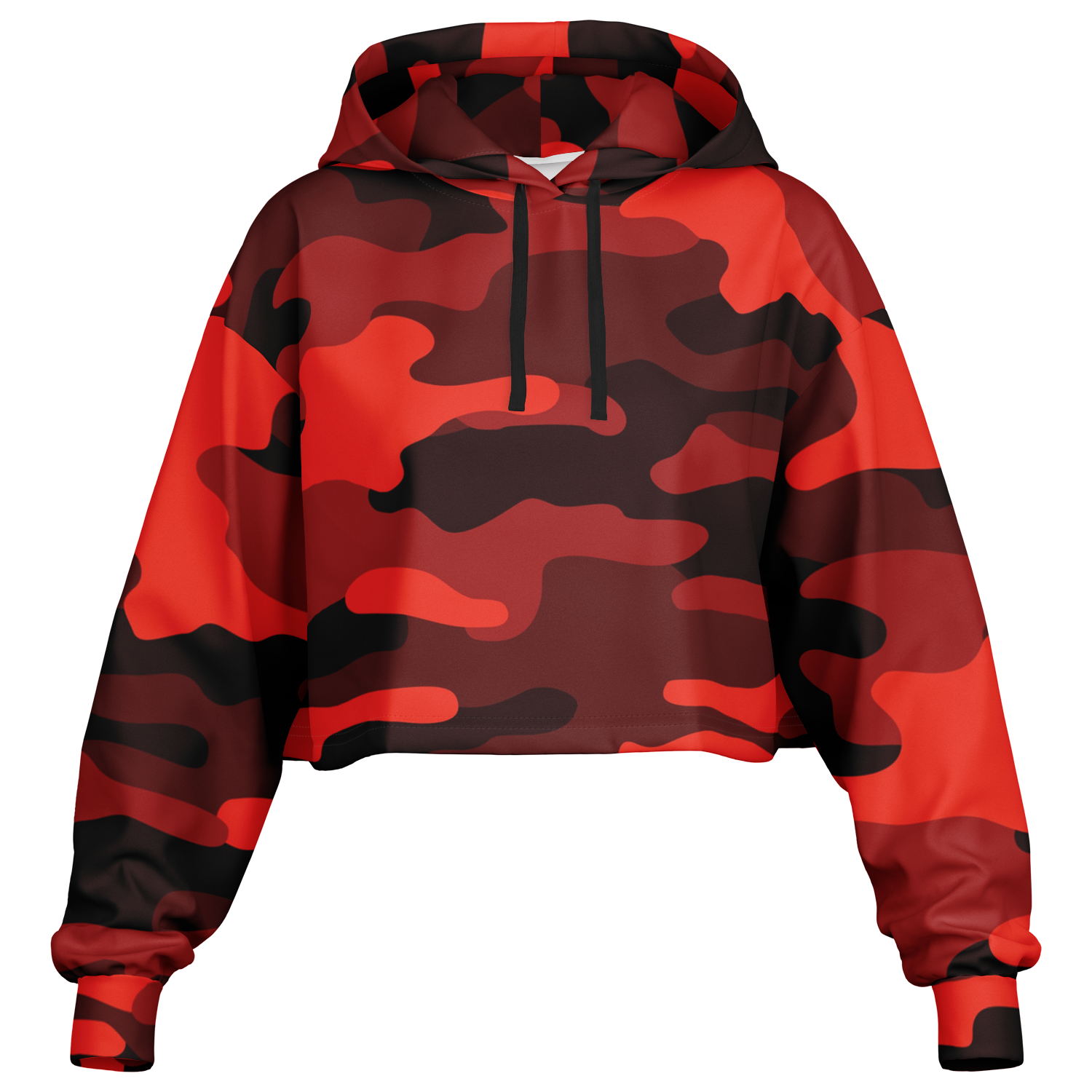 Cropped Hoodie For Women | Scarlet Red & Black Camouflage