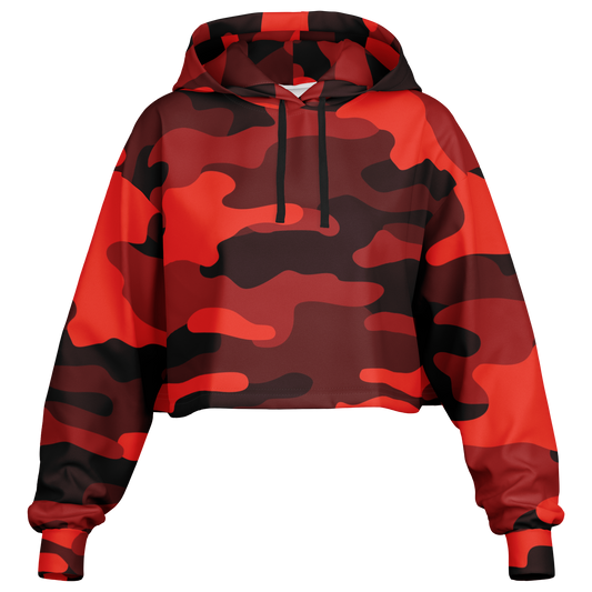 Cropped Hoodie For Women | Scarlet Red & Black Camouflage