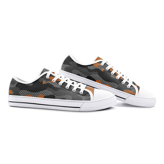 Camo Shoes | Low Top Canvas | Orange & Black Pixel