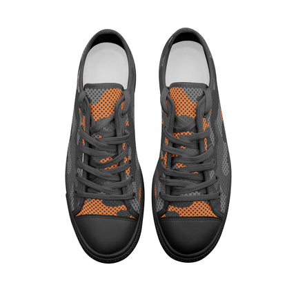 Camo Shoes | Low Top Canvas | Orange & Black Pixel