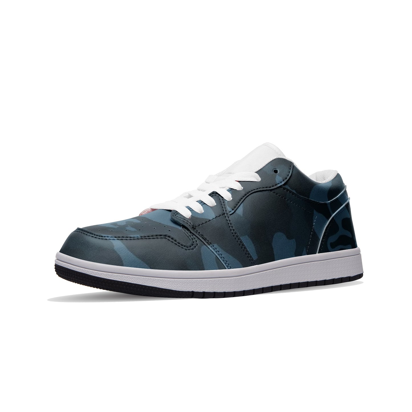 Dark Blue Camo Sneakers | Unisex Low Top Leather