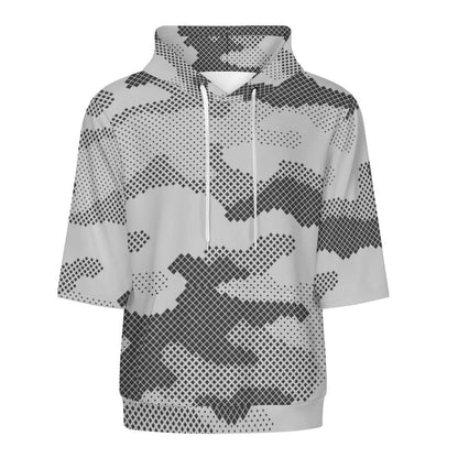 Short Sleeve Hoodie | Black & White Dotted Camouflage