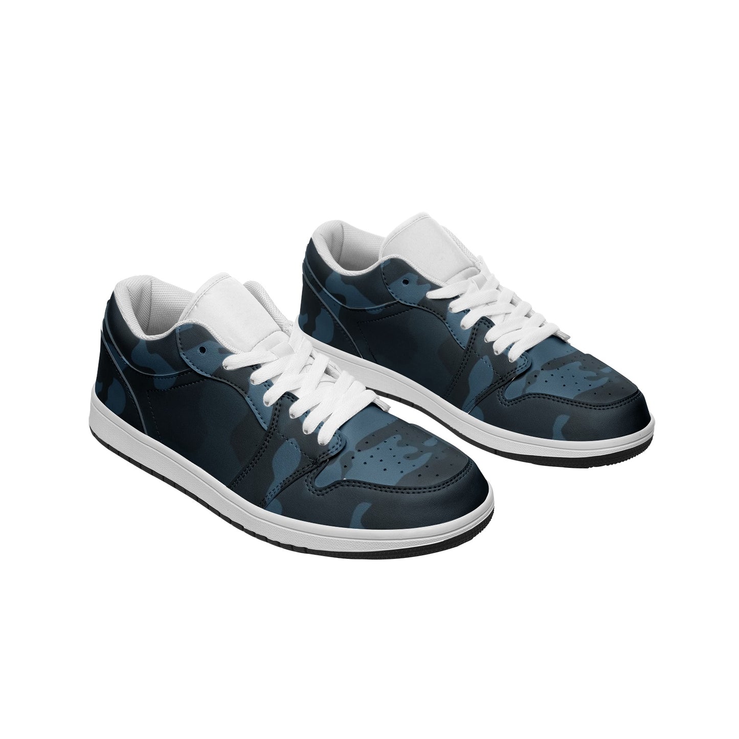 Dark Blue Camo Sneakers | Unisex Low Top Leather