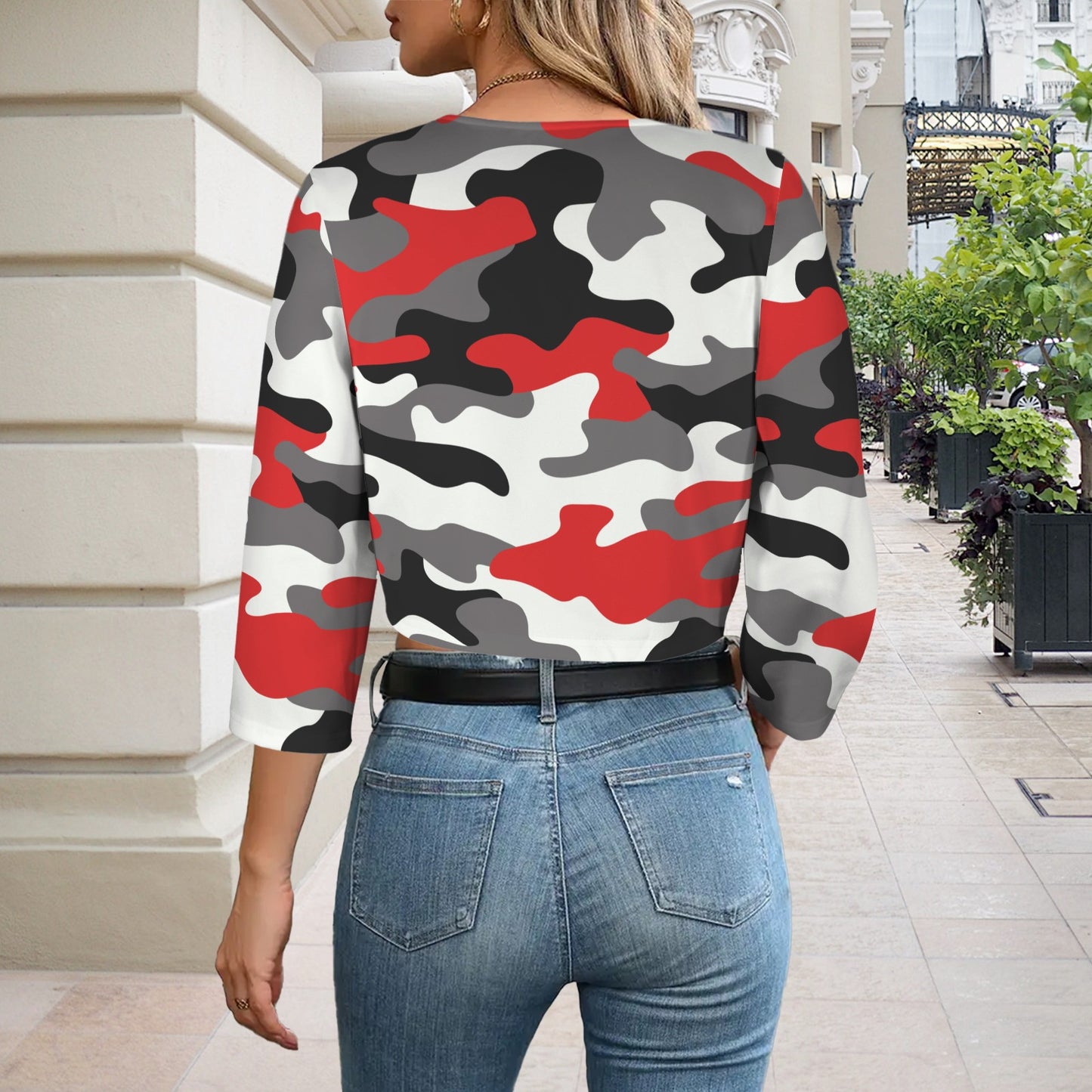 Camo Blazer | Cropped Open Front | Red, Black and White Camouflage