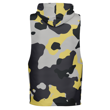 Sleeveless Hoodie | Yellow, Black & Silver Camouflage