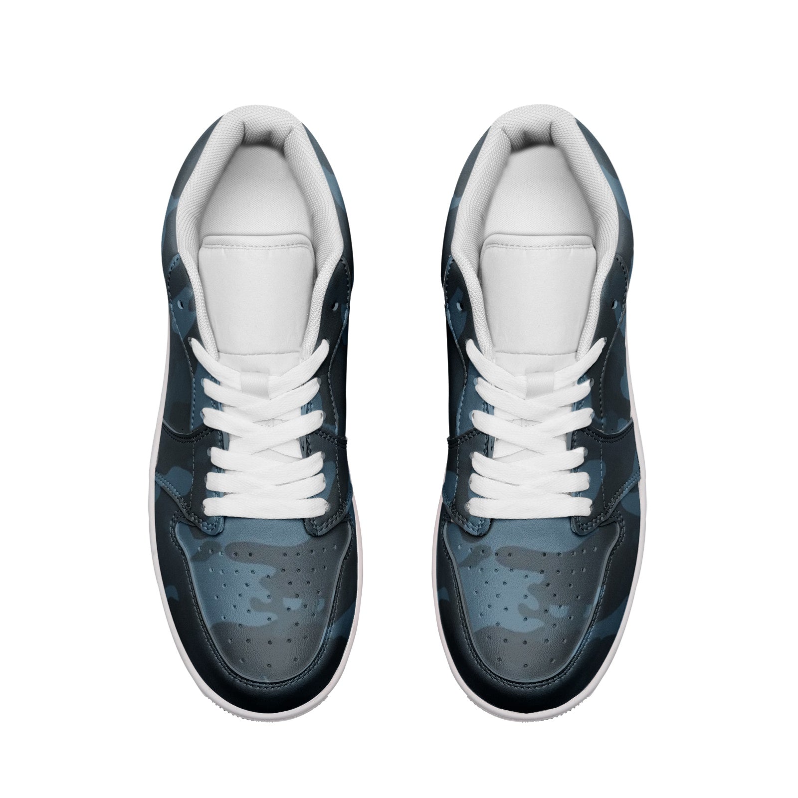 Dark Blue Camo Sneakers | Unisex Low Top Leather