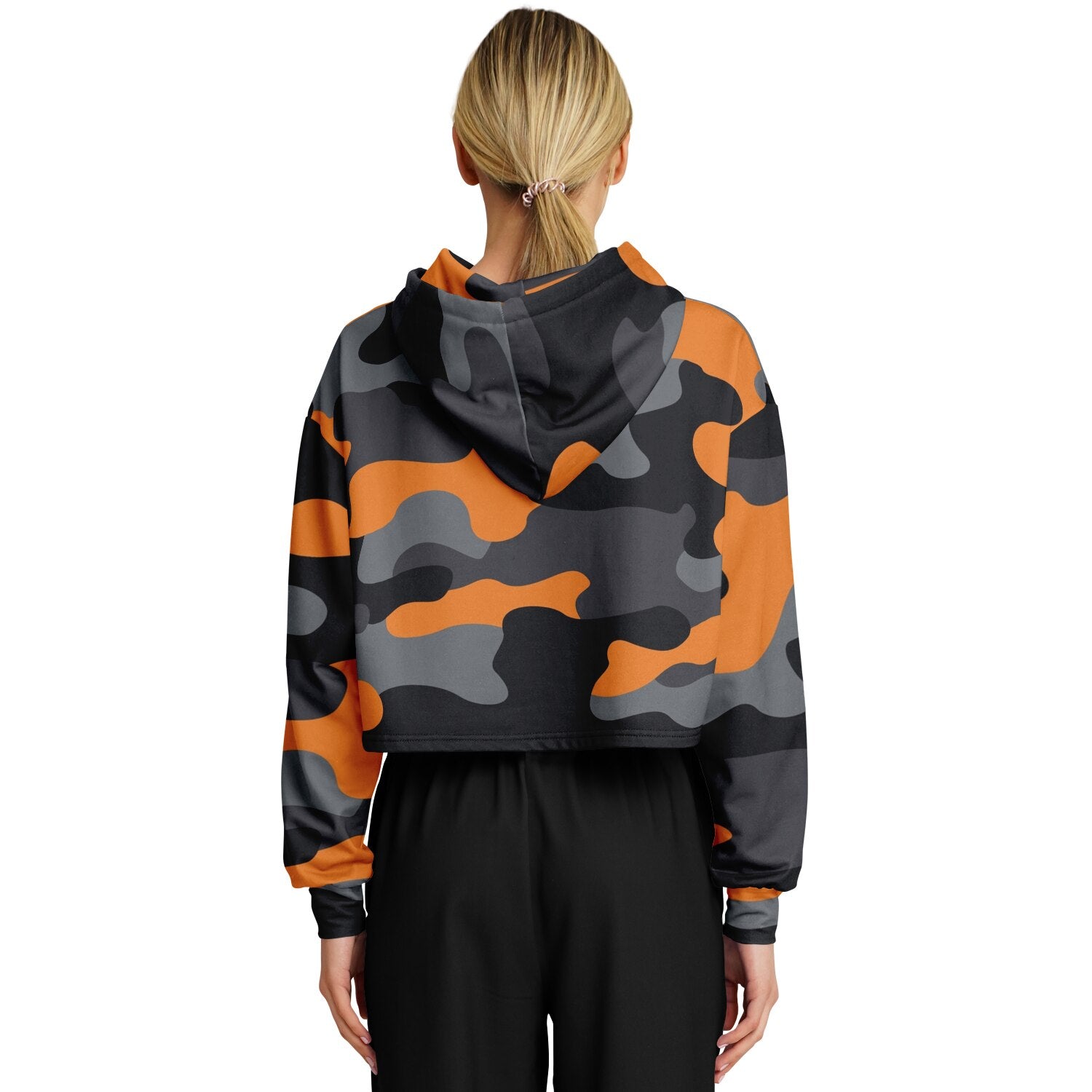 Cropped Hoodie For Women | Orange, Gray & Black Camouflage