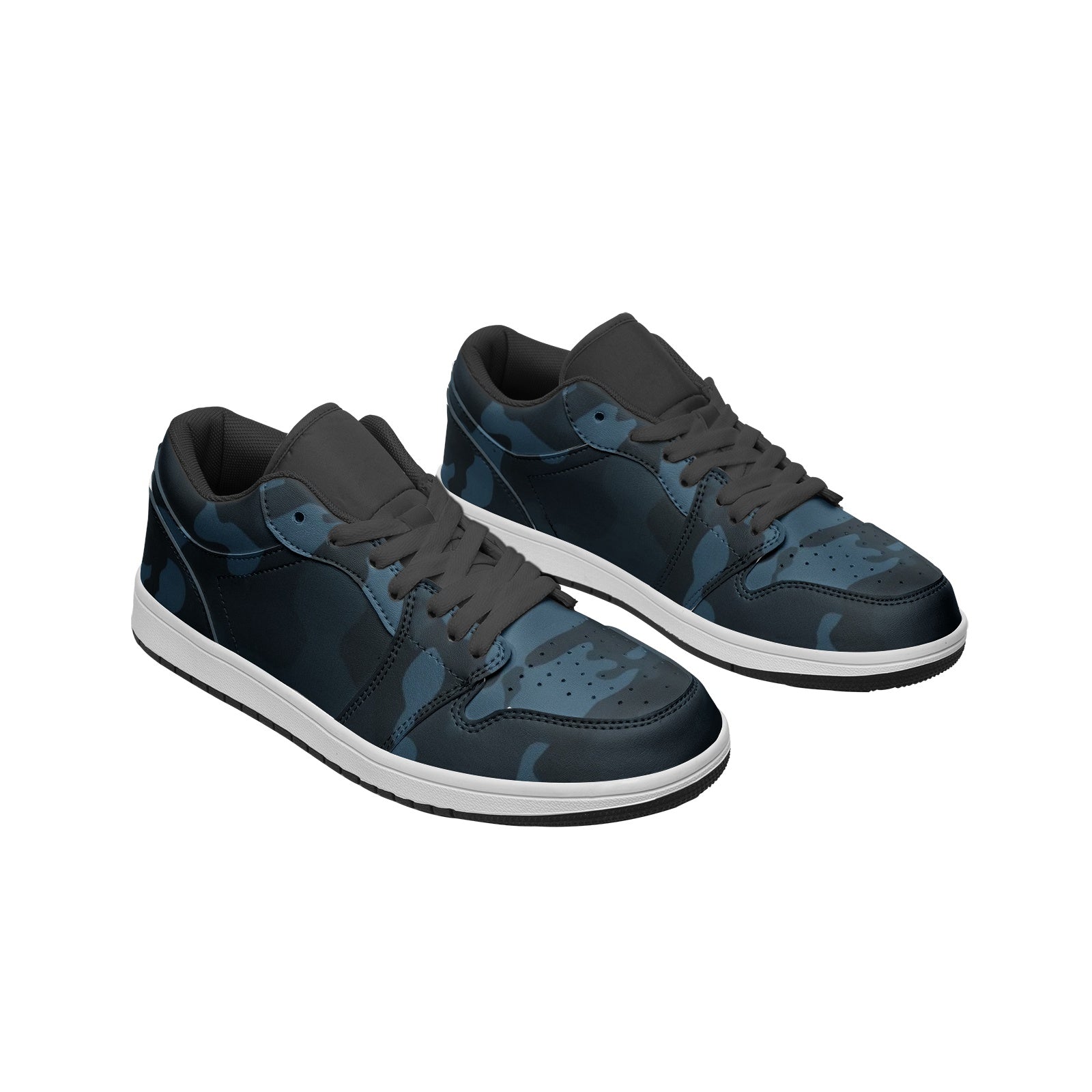 Dark Blue Camo Sneakers | Unisex Low Top Leather