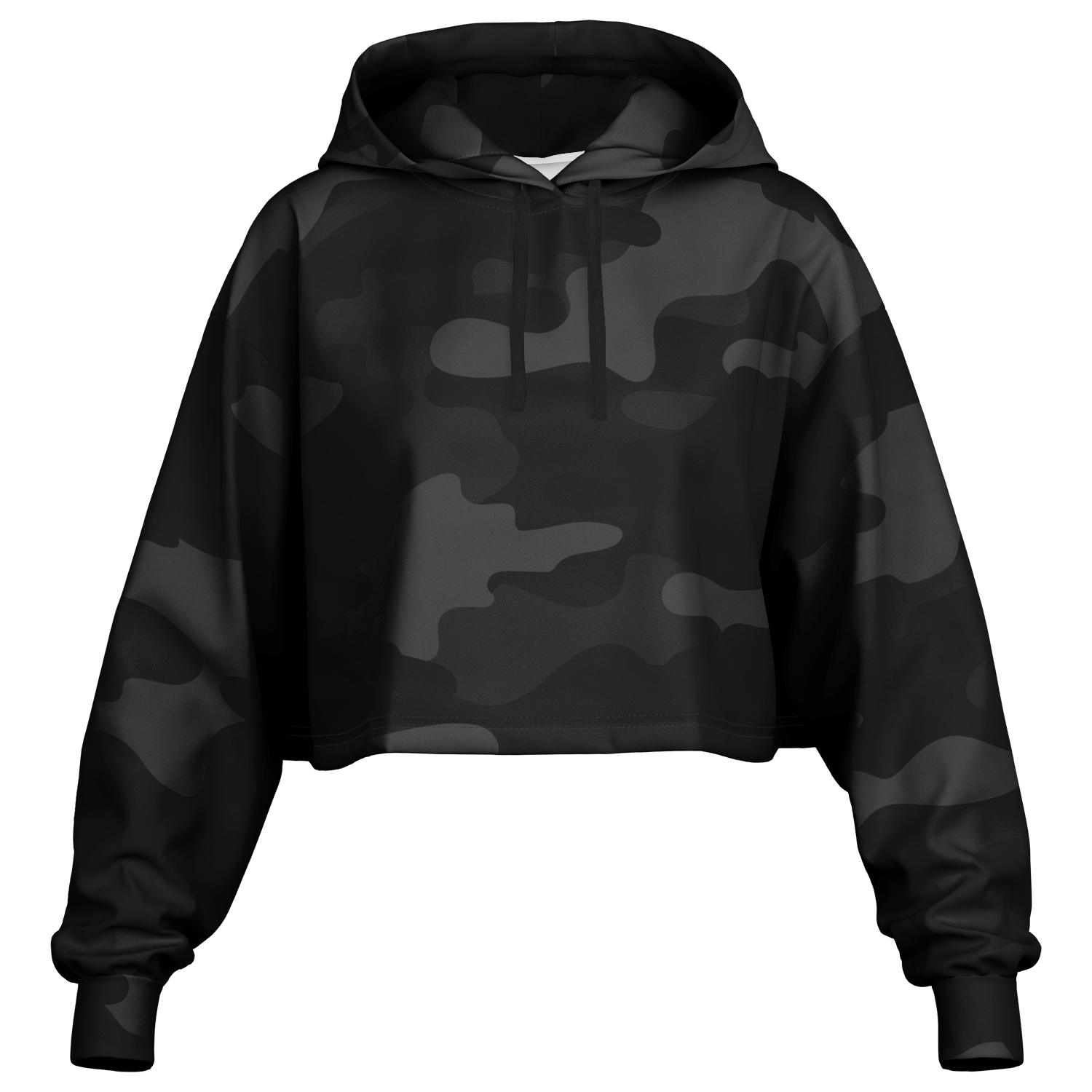 Cropped Hoodie For Women | Black Camouflage