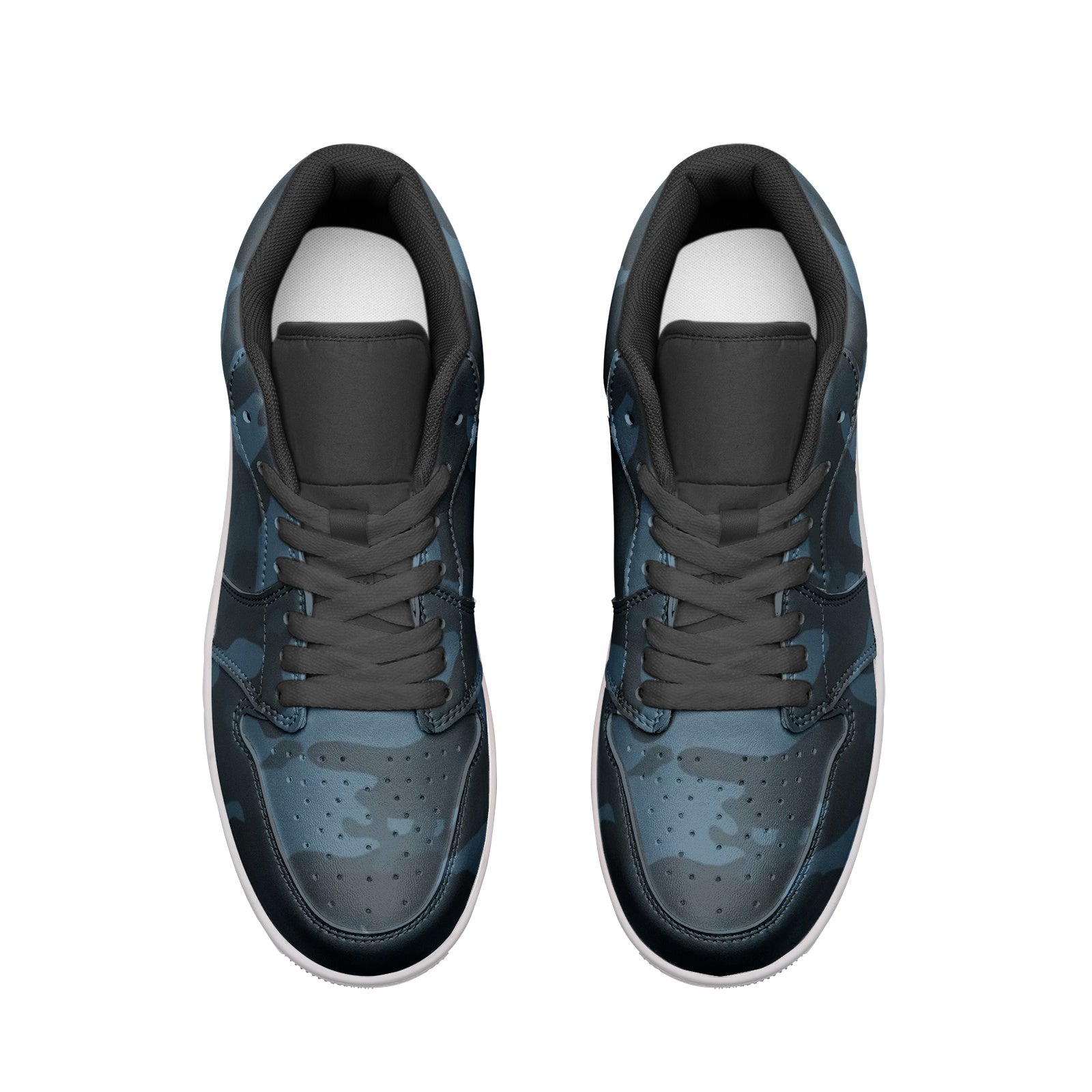 Dark Blue Camo Sneakers | Unisex Low Top Leather