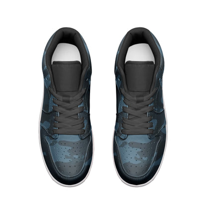 Dark Blue Camo Sneakers | Unisex Low Top Leather