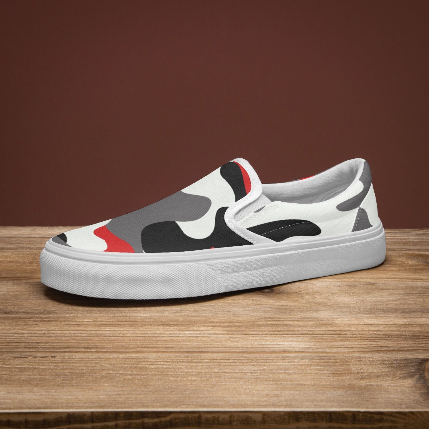 Camo Slip-On Shoes | Red, Black and White Camouflage