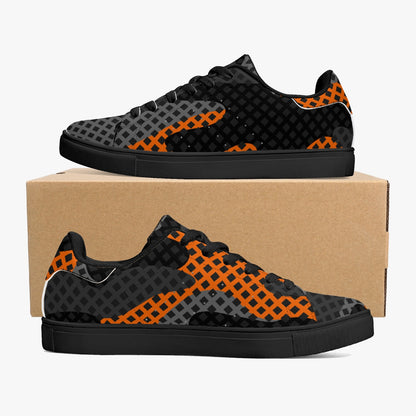 Camo Sneakers | Classic Low-Top Leather | Orange & Black Pixel