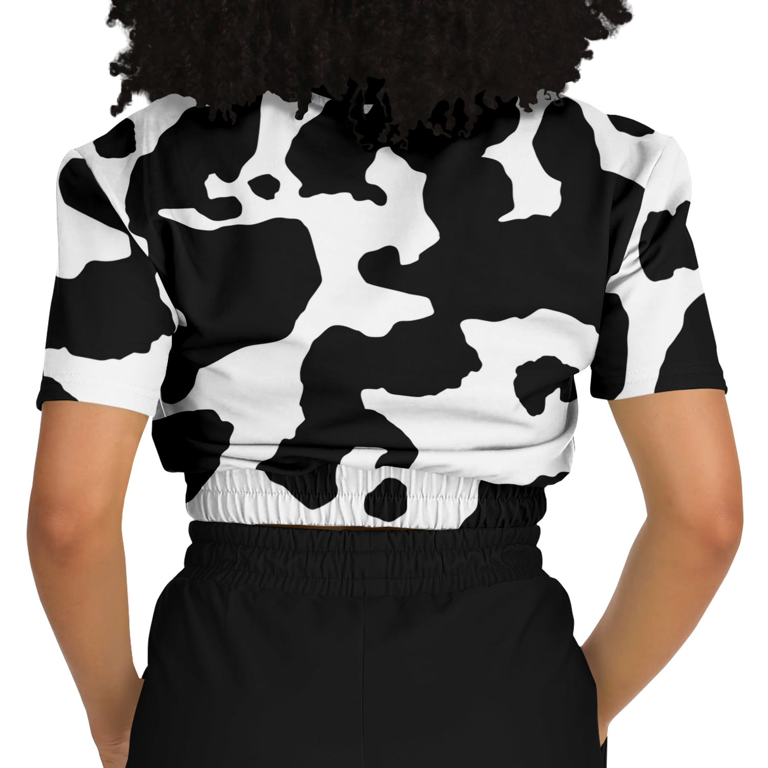 Camo Crop Top Sweatshirt | Black & White Cow Camouflage