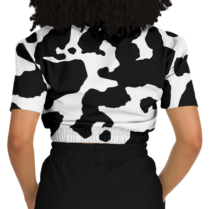 Camo Crop Top Sweatshirt | Black & White Cow Camouflage