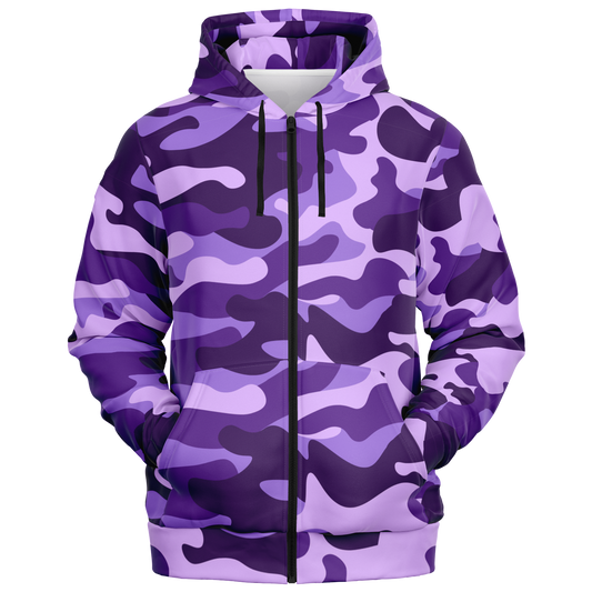 Zip-Up Hoodie | Purple, Blue, and Mauve Camouflage