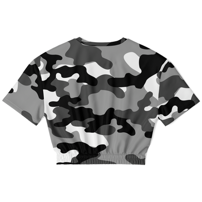 Camo Crop Top Sweatshirt | Black, White & Gray Camouflage