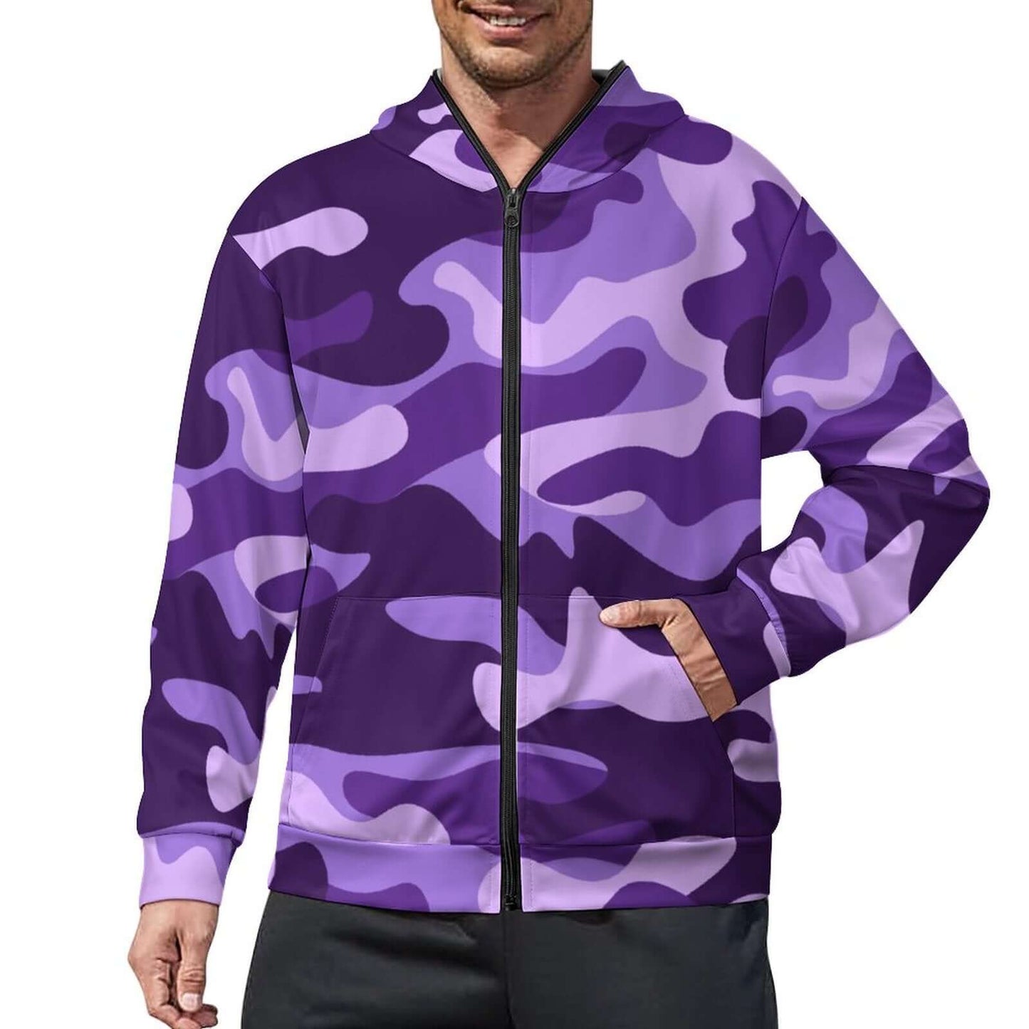 Zip up Camo Hoodie | Purple, Blue & Mauve Camouflage