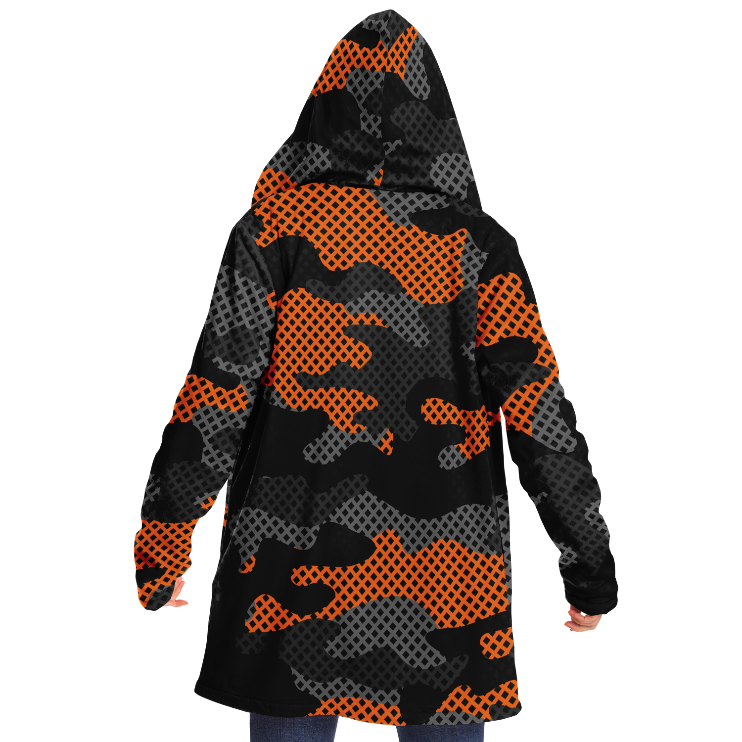 Camo Cloak | Orange & Black Pixel Camouflage | Microfleece