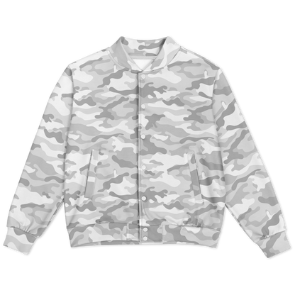 Snow Camo Jacket | Heavyweight Baseball | White & Light Grey