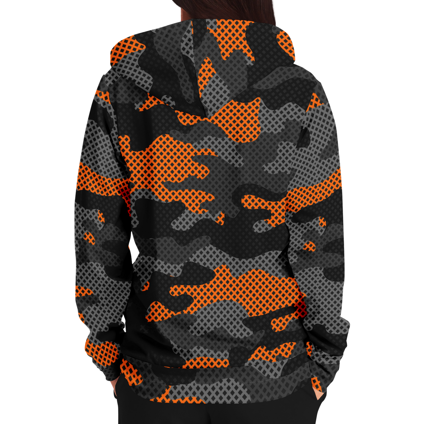 Zip-Up Hoodie | Orange & Black Pixel Camouflage